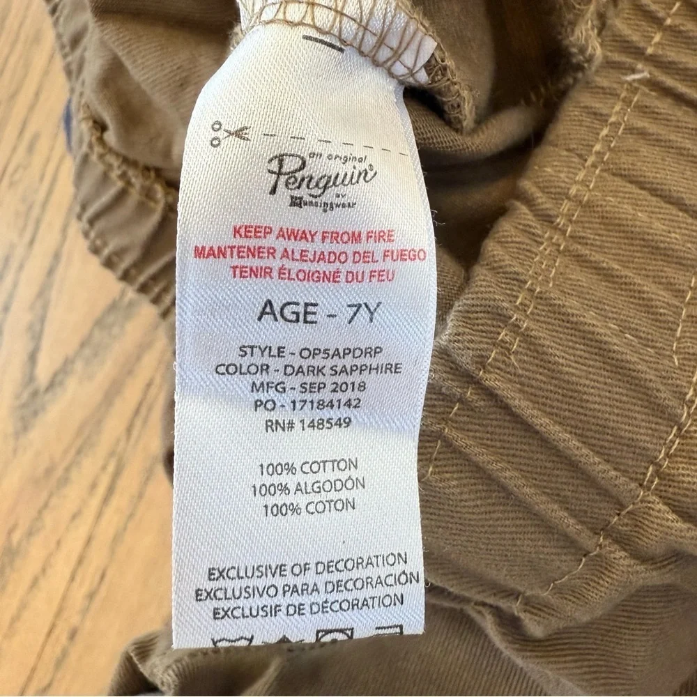 An Original Penguin Boys Khaki Elasticized Waist Jogger Pants with Pockets Sz 7Y
